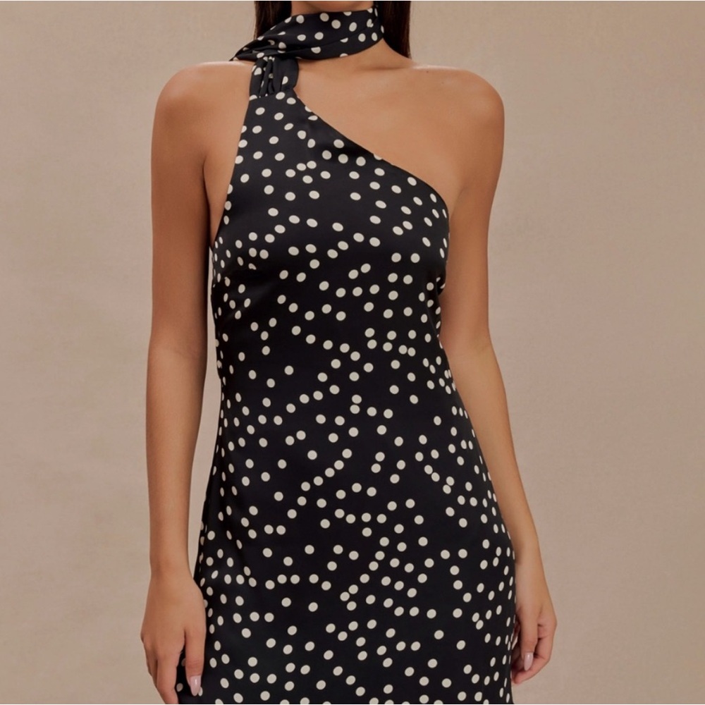Meshki One-Shoulder Black and White Polka Dot Dress
